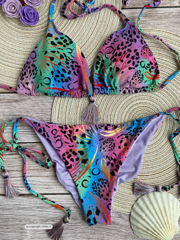 Animal print bikini reversible to lilac by Mystical Swimwear