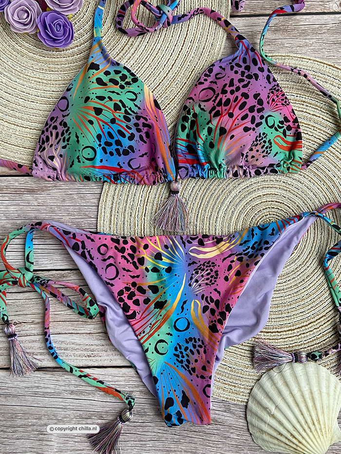Animal print bikini reversible to lilac by Mystical Swimwear