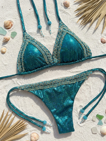 Semi-Thong Bikini Blue Beaded by Specials