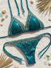 Semi-String Bikini Blue Beaded