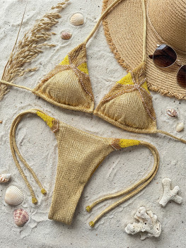 Semi-Thong Bikini Gold Texture Beaded by Specials 2