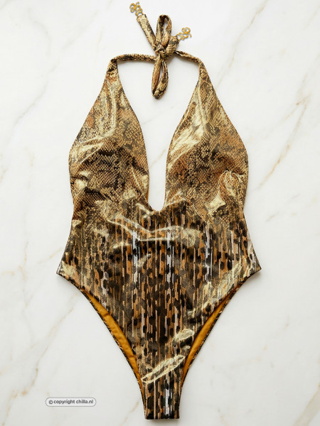 Liquid Cheetah V-Neck Cheetah/Snake van Gold Couture