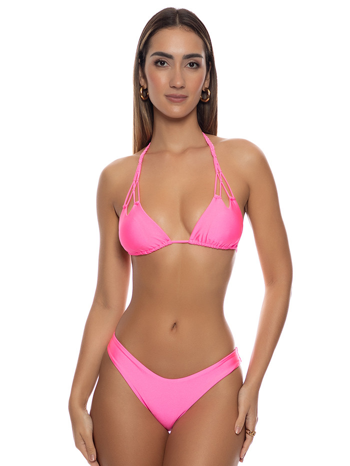 Zig-Zag Triangle Bikini Cosita Buena Neon Pink Shiny van Luli Fama